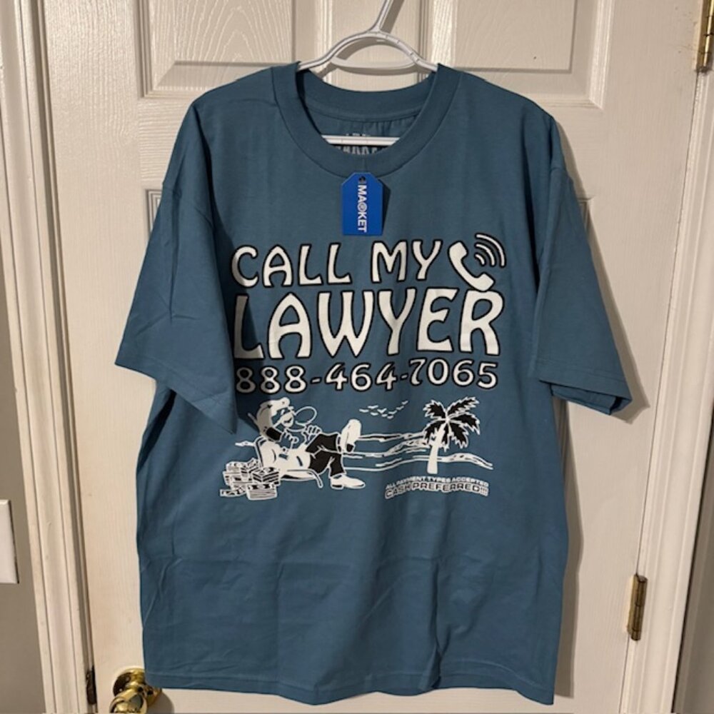 Market Studio Call My Lawyer Chase T-Shirt Men's XL Blue Graphic T-Shirt NWT $75